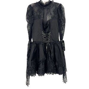 Dolls Kill Widow Lights Go Out Lace Mini Dress Victorian Goth Lace Corset LARGE